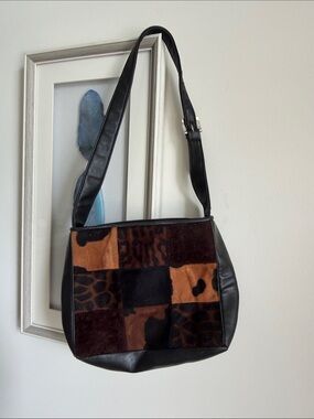 Black & Brown Leopard Patchwork Shoulder Bag